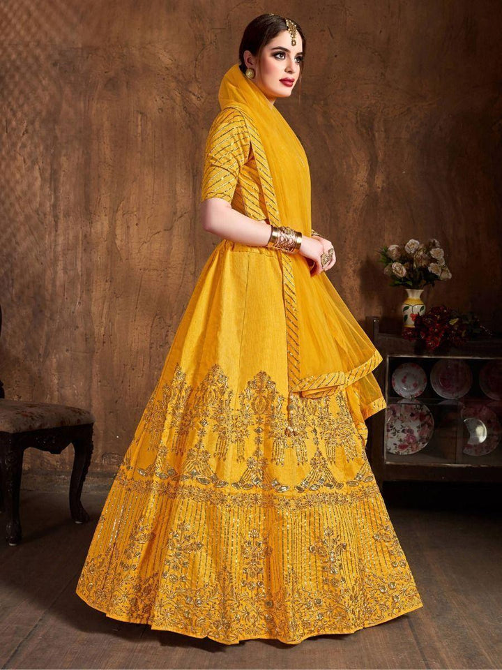 Designer Yellow Haldi Lehenga | Soft Net Dupatta with Embroidered Border