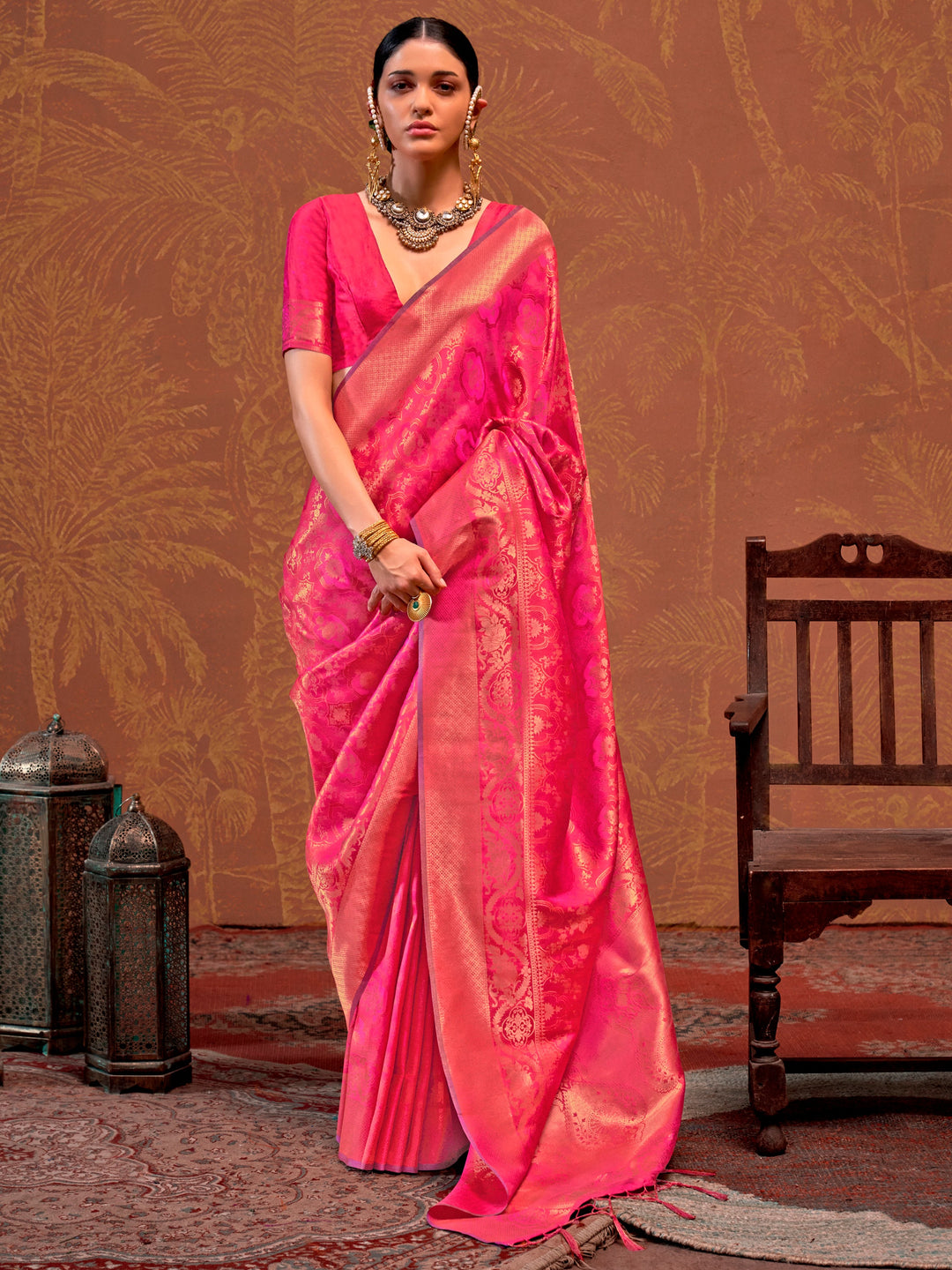 Pink silk saree crafted for elegance and style.