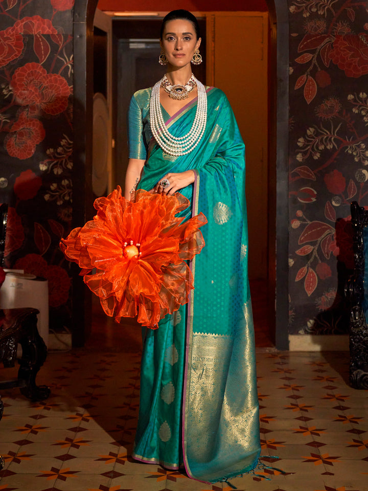 Green silk saree crafted for elegance and style.