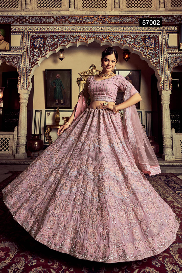 Pink Georgette Embroidered Lehenga | With Soft Net Dupatta for Weddings