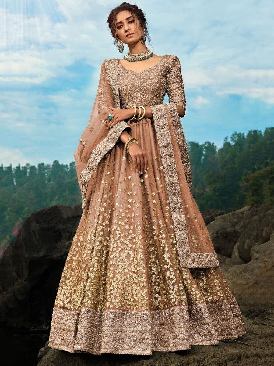 Beautiful Brown Zari Worked Lehenga Choli | Art Silk Choli with Dupatta