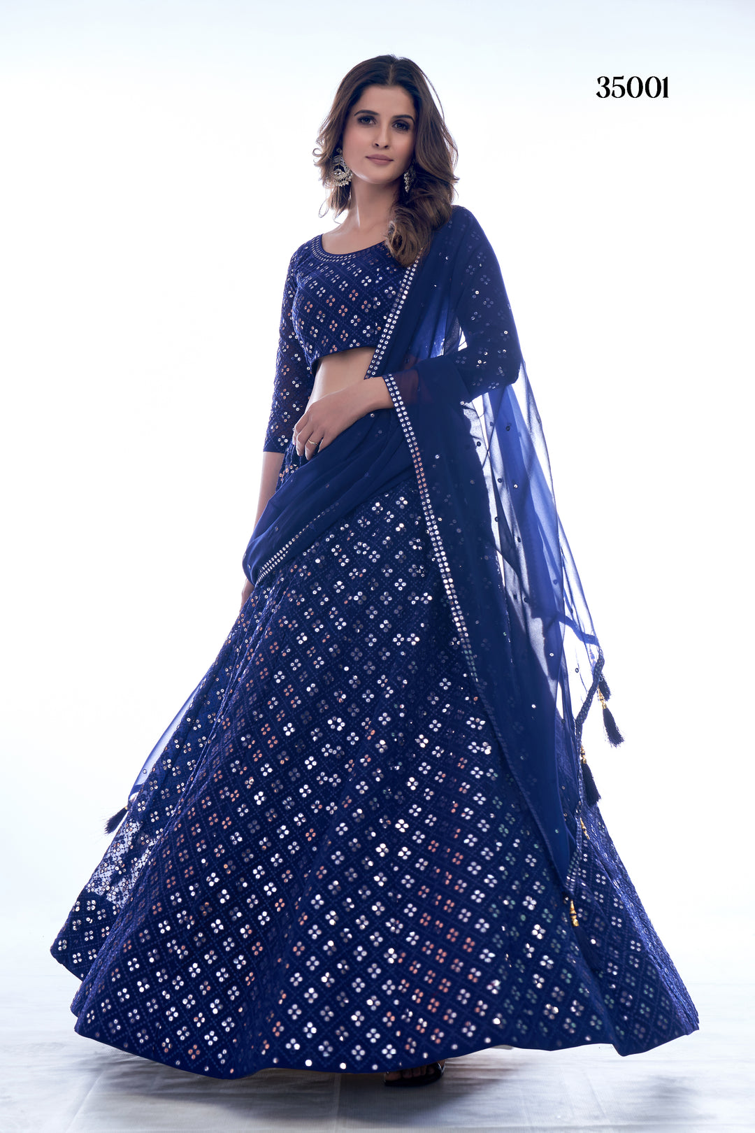 Glamorous Navy Blue Lehenga Set | Geometric Sequins & Customizable Blouse