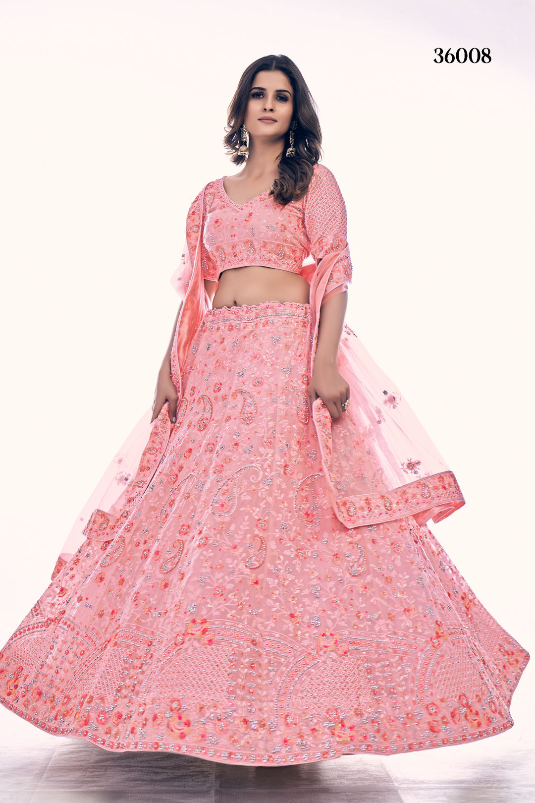 Elegant Embroidered Soft Net Bridal Lehenga | Designer Wedding Outfit