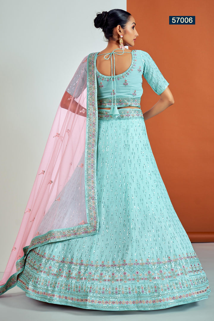 Designer Sky Blue Lehenga for Wedding | Georgette Embroidered Choli