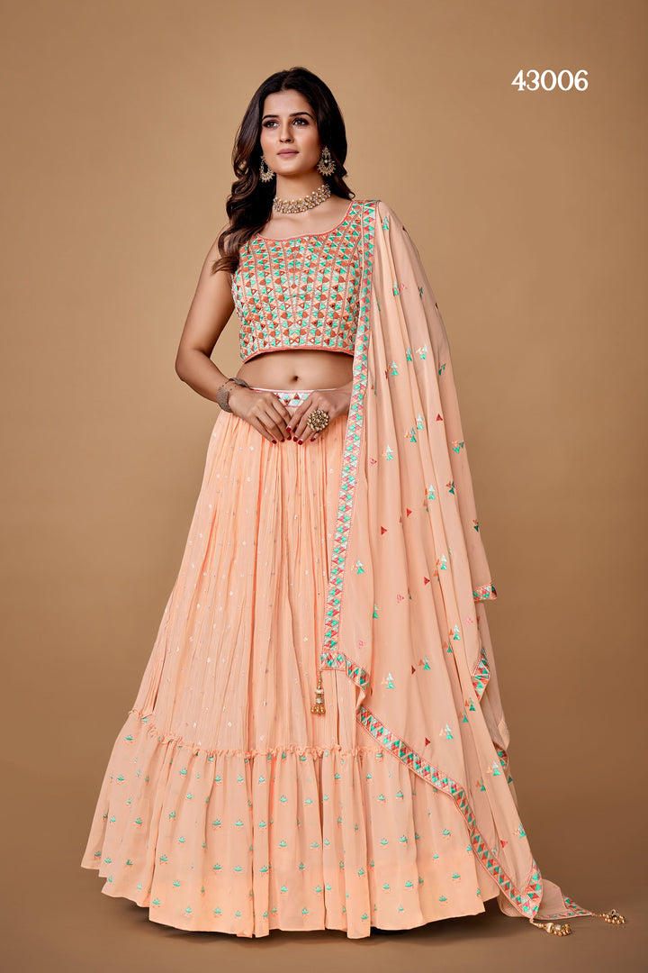 Peach Georgette Lehenga Choli Set | Bridal Lehenga for Wedding