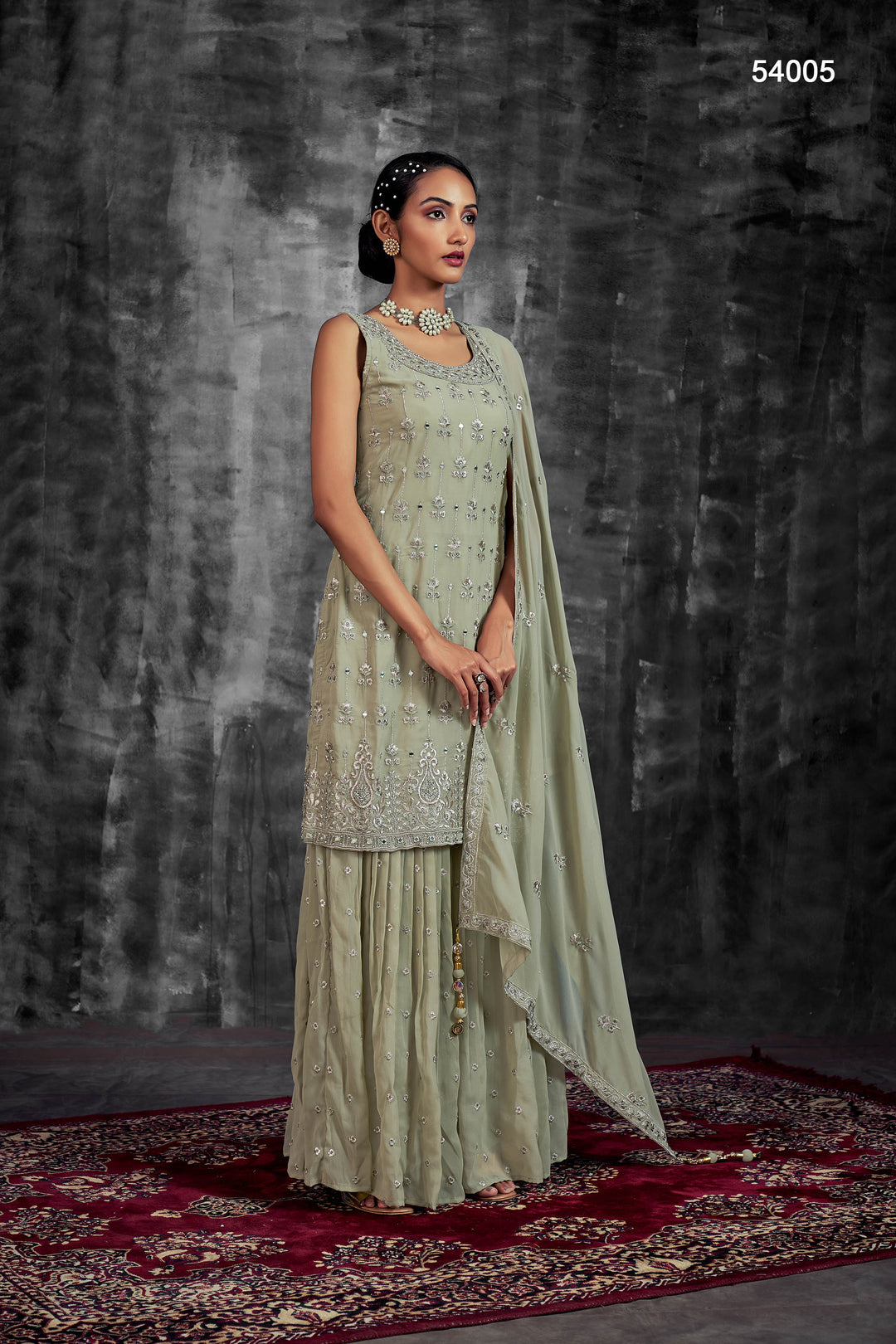 Georgette Readymade Sharara Suit | Embroidered Partywear Kurta Set