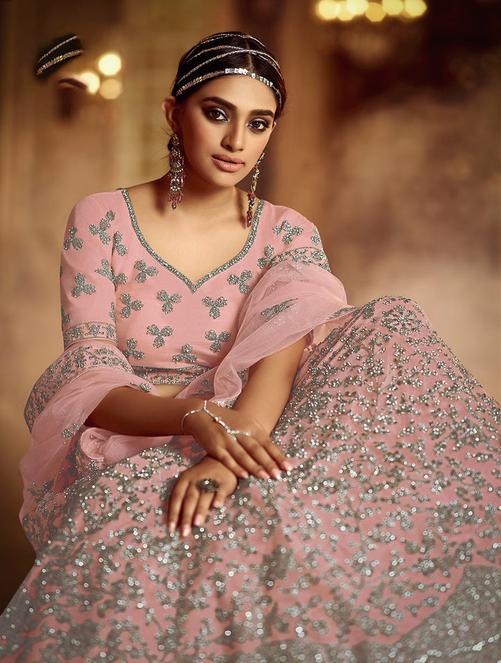 Pink Soft Net Lehenga with Dori and Zarkan Work | Festive and Bridal Wear