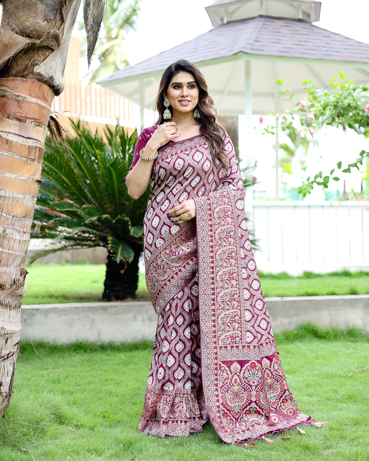 Exquisite red Kanjivaram Silk Saree with traditional zari embroidery, perfect for weddings in USA.