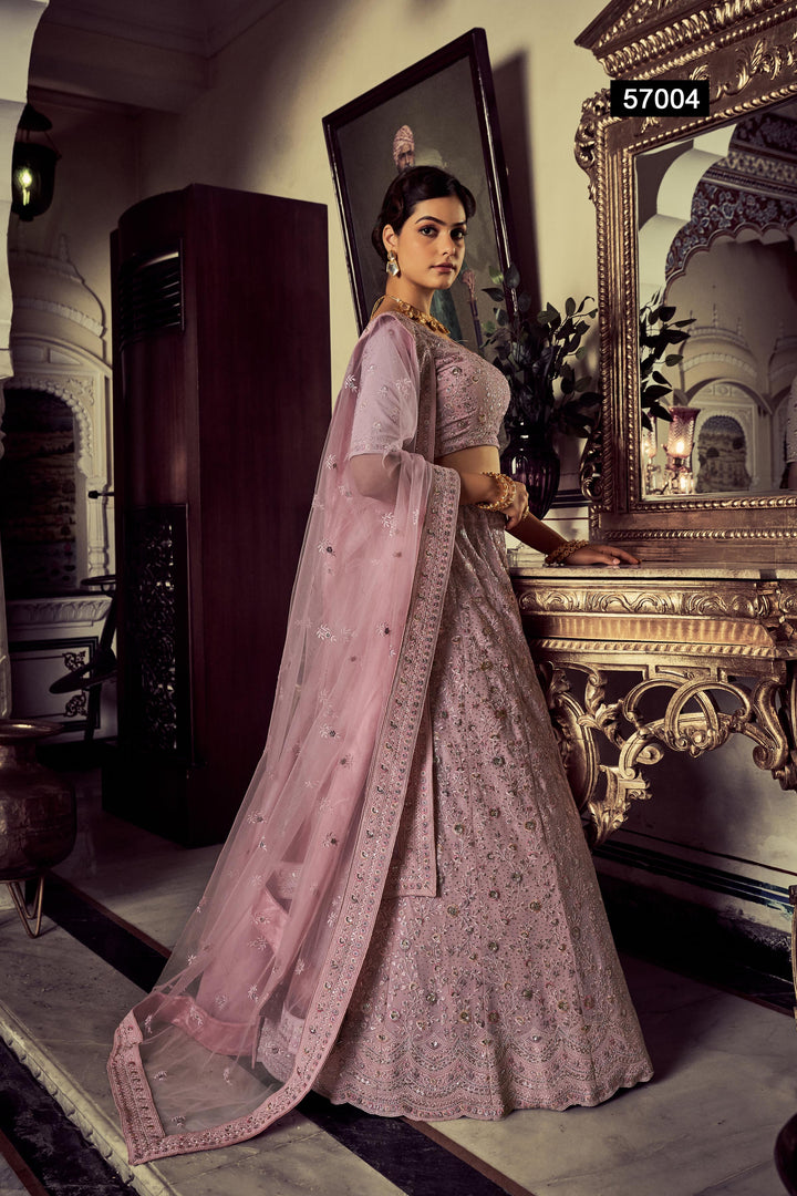 Mauve Georgette Lehenga Choli Set | Thread & Swarovski Embroidery