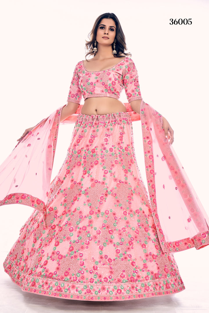 Designer Soft Net Lehenga Choli Set | Bridal Embroidered Lehenga for Women