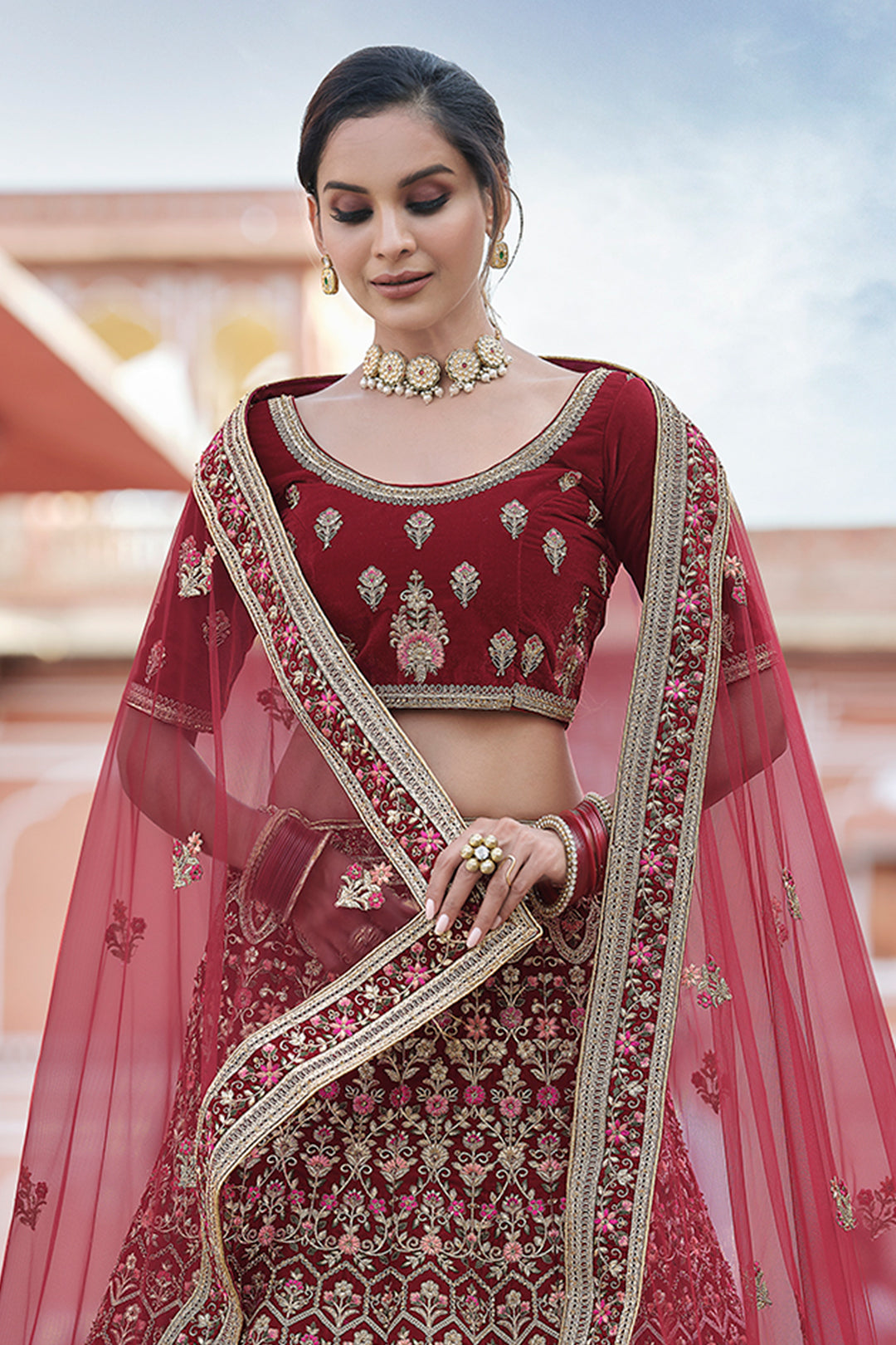 Maroon Velvet Bridal Lehenga | Indian Lehenga Choli for Women