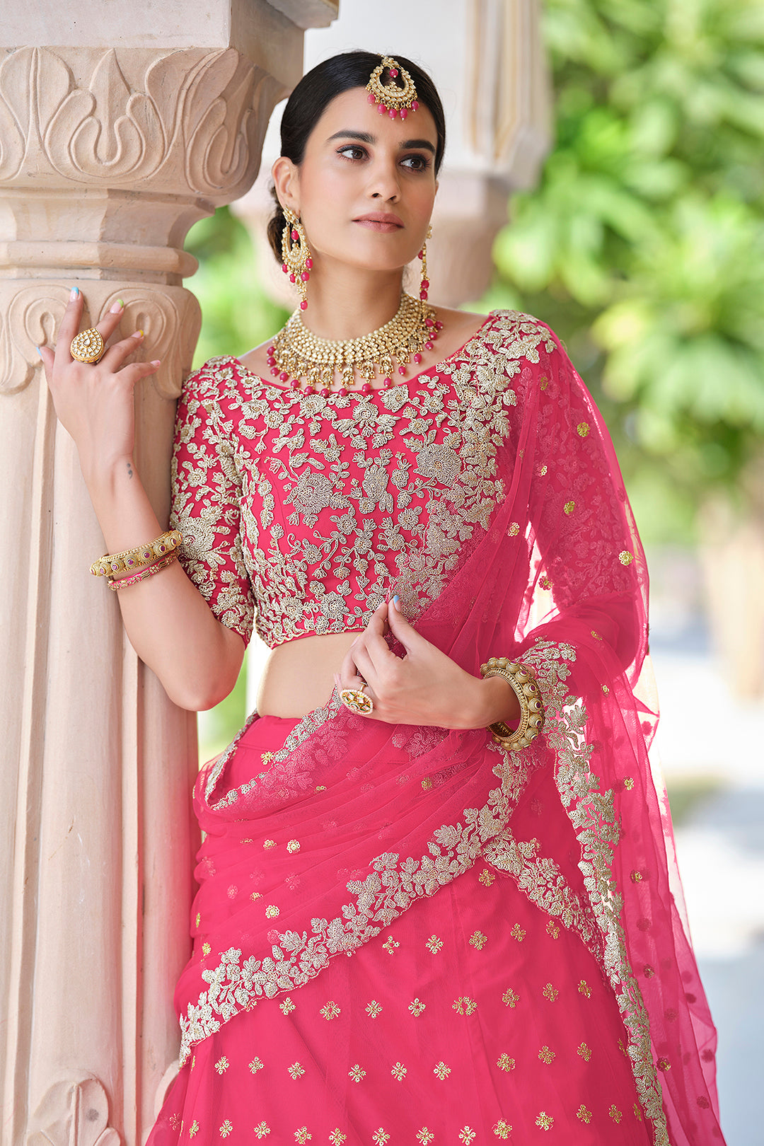 Pink Embroidered Lehenga | Soft Net Bridal Lehenga for Women