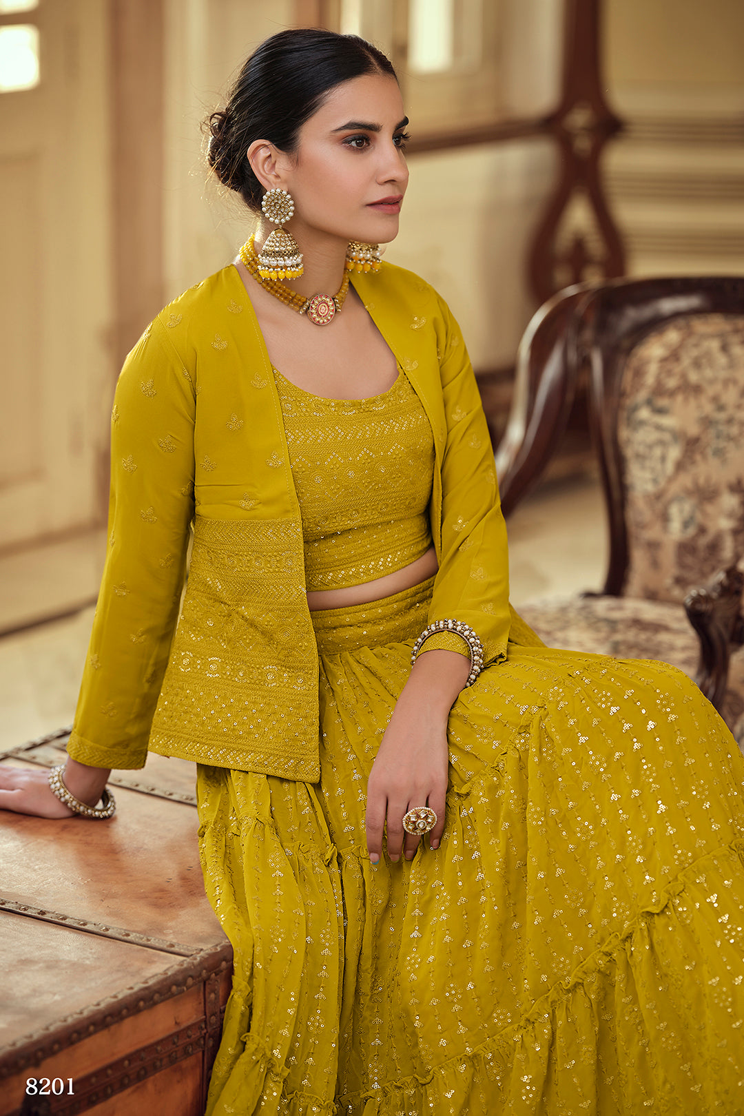 Elegant Mustard Georgette Lehenga set | Bridal Lehenga for Women