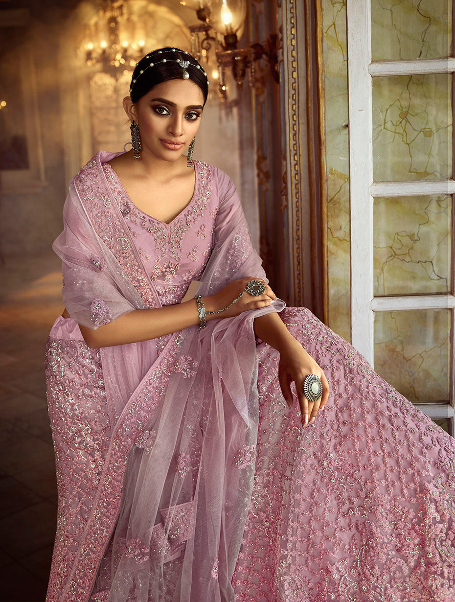 Pink Soft Net Lehenga with Dori and Zarkan Work | Bridal and Festive Wear