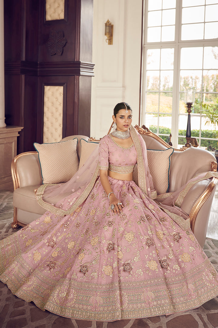 Enchanting Pink Organza Lehenga | Zarkan & Gota Work for Weddings