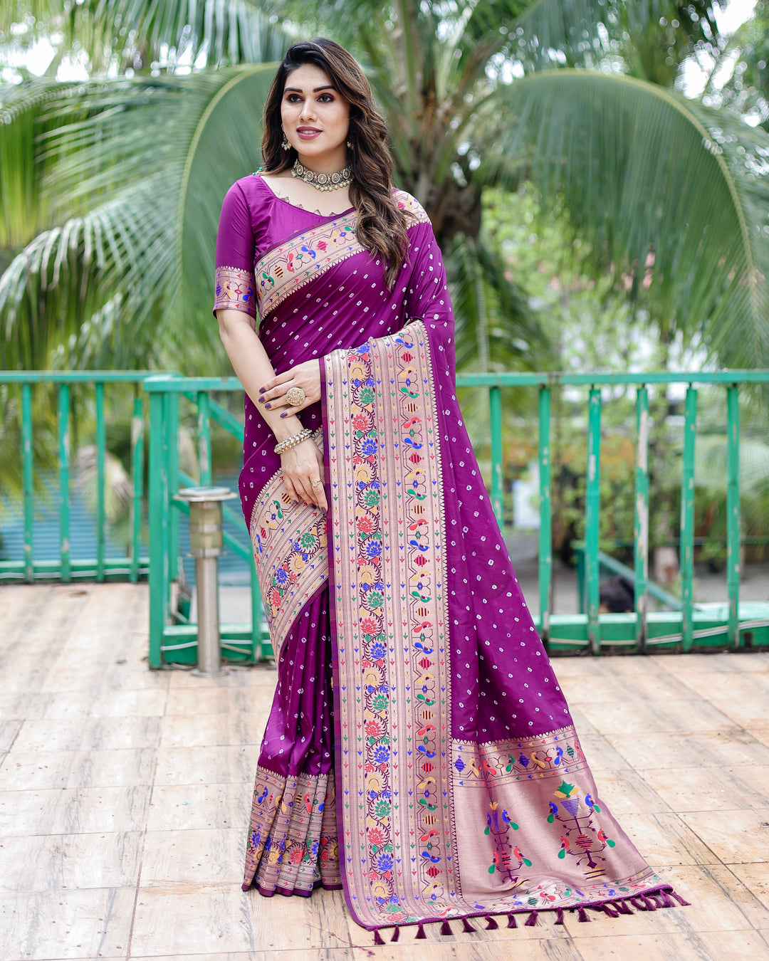 Exquisite Paithani Bandhej silk sadi with rich traditional Indian elegance and vibrant colors.