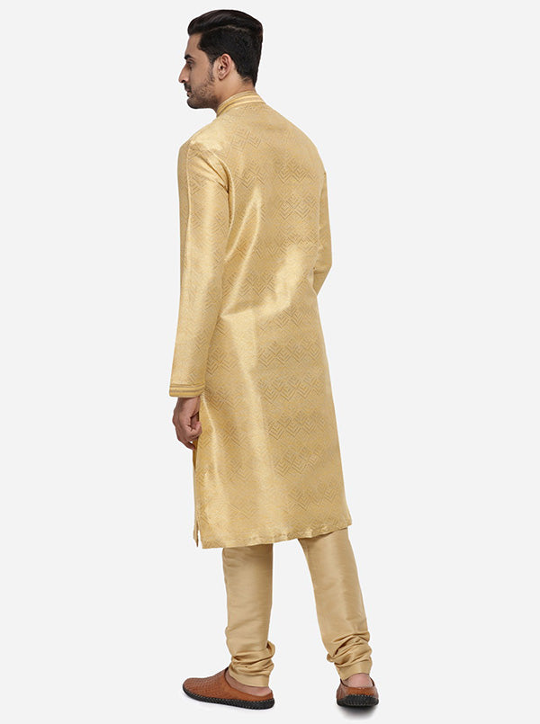 Golden kurta set with grey collar patti, ideal for festive occasions in the USA.