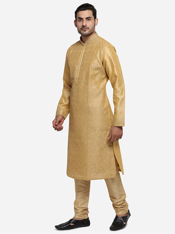 Stylish self-design dark golden kurta set, ideal for various occasions in the USA.