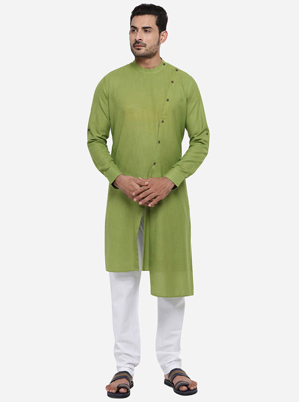 Comfortable self-textured kurta set in grass green, ideal for enhancing your ethnic wardrobe.