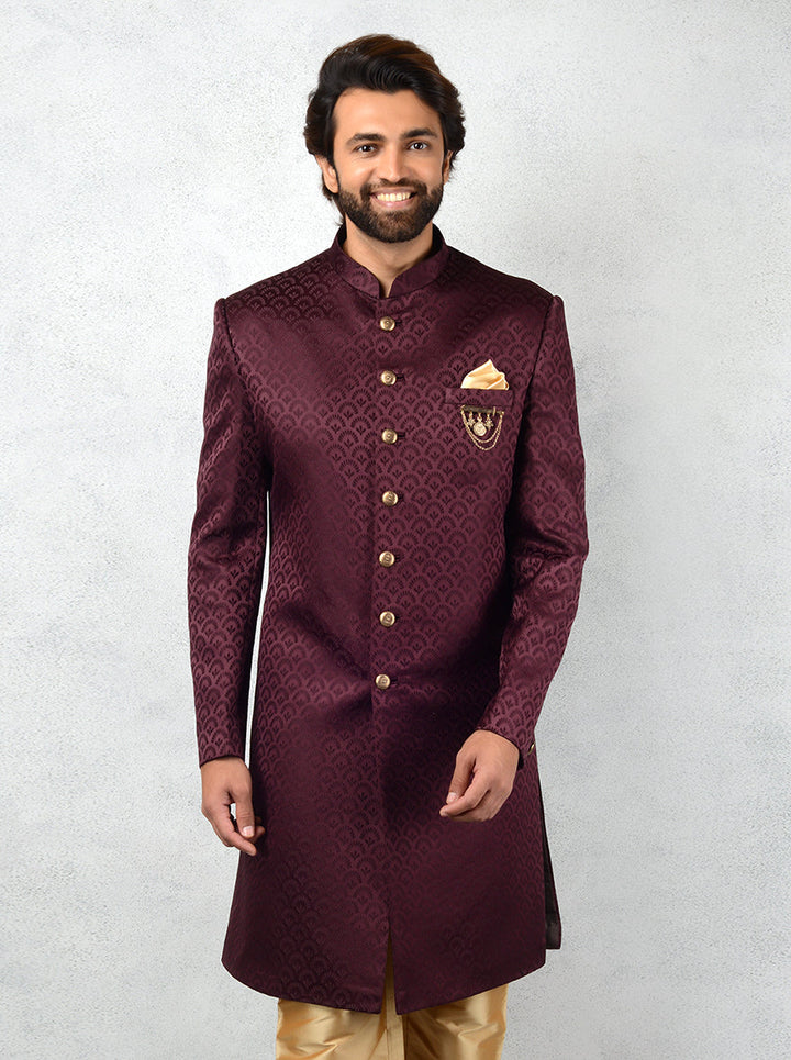 Capture attention at engagements with our elegant Wine Indo Western outfit, designed for sophistication.