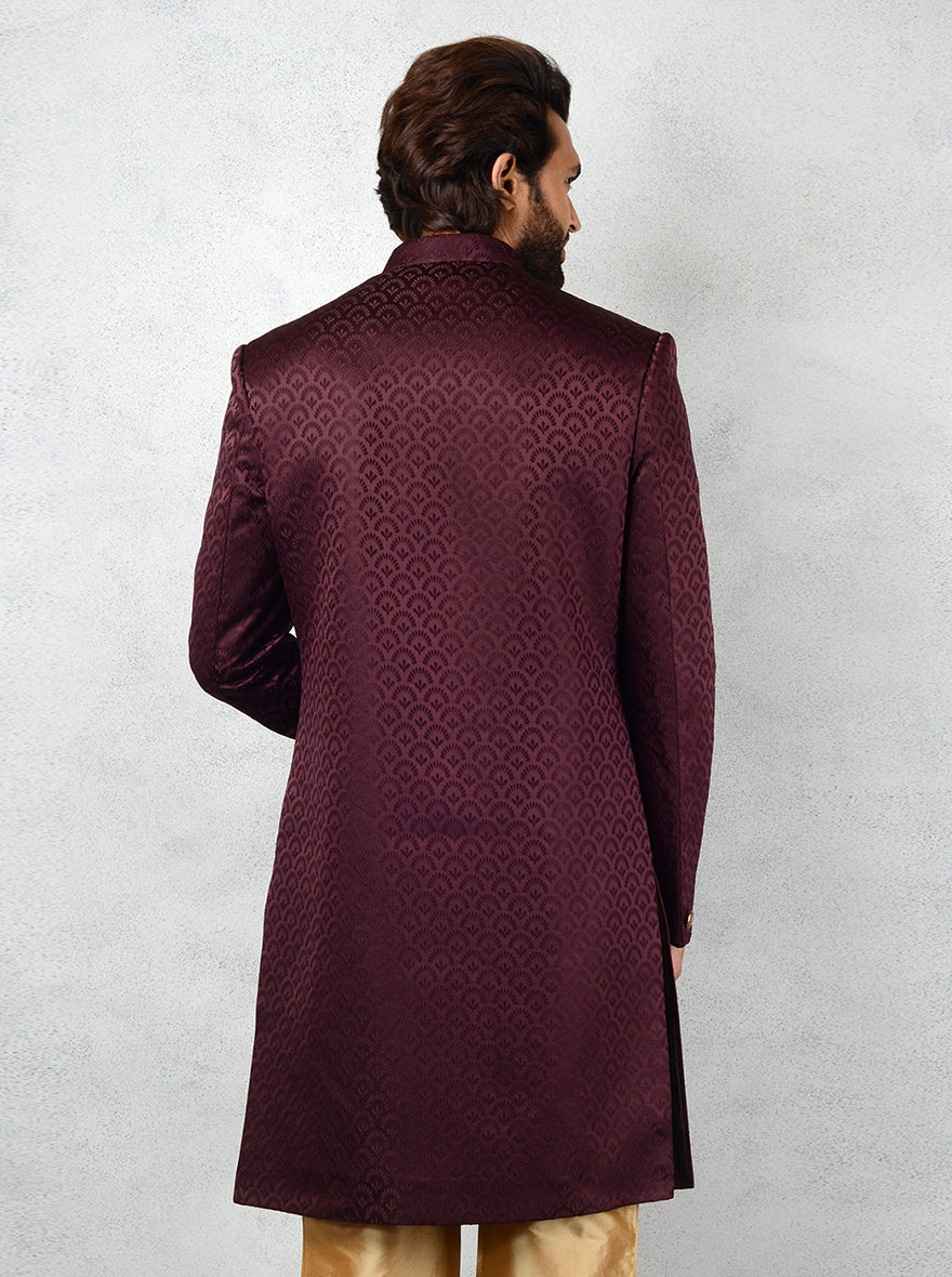 Elegant Wine Colored Indo Western for Men with Jacquard Fabric