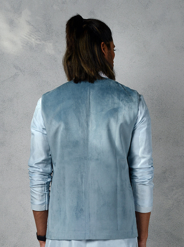 Sky Blue Velvet Koti | Stylish Jacket for Men’s Formal Look