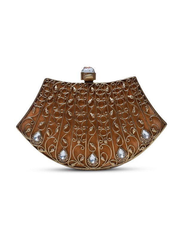 Nitya Intricate Embellished Brass Clutch | Timeless Beauty Evening Bag