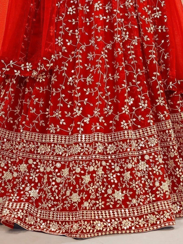 Red Embroidered Lehenga Choli | Reception Wear with Zari & Sequin Work