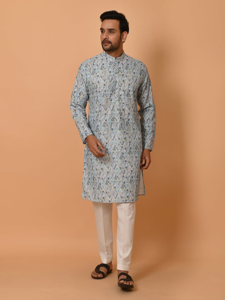 Sequence Printed Cotton Blend Kurta Set | Festive Full Sleeve Design