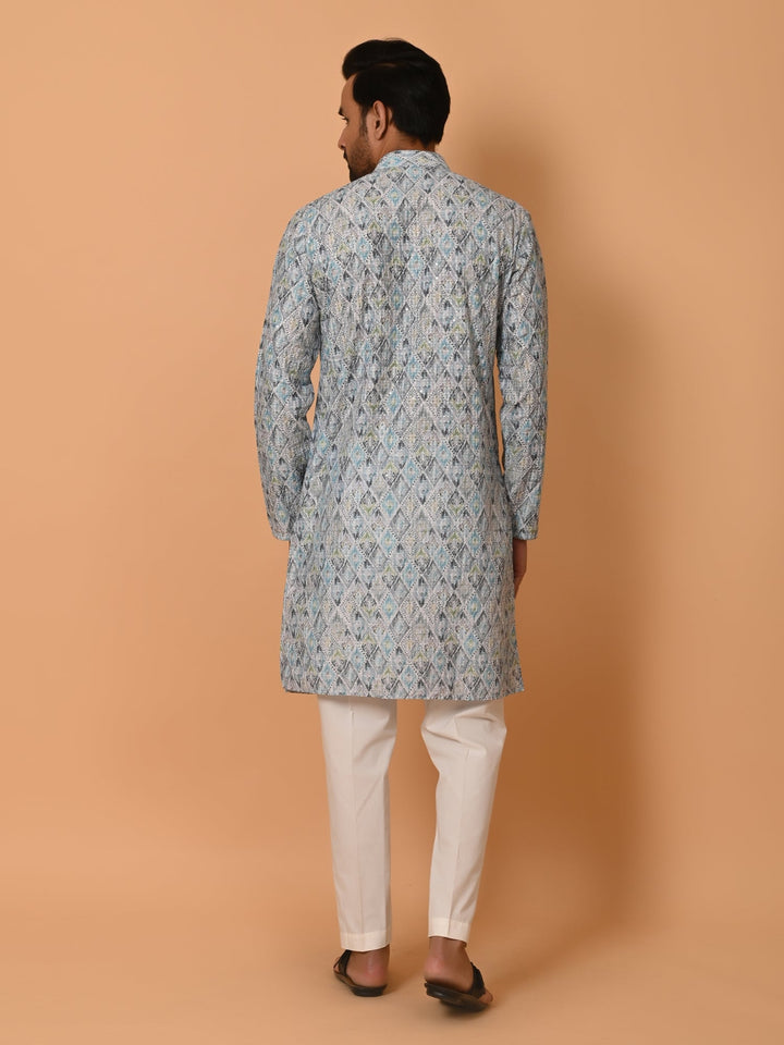 Sequence Printed Cotton Blend Kurta Set | Festive Full Sleeve Design