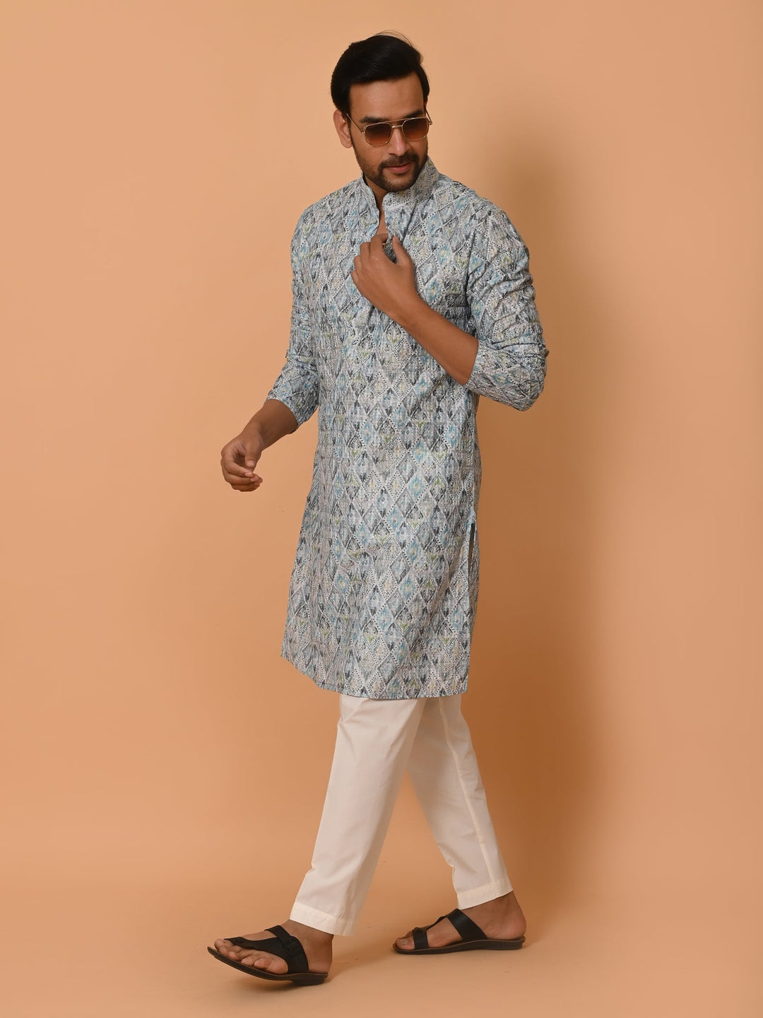 Sequence Printed Cotton Blend Kurta Set | Festive Full Sleeve Design