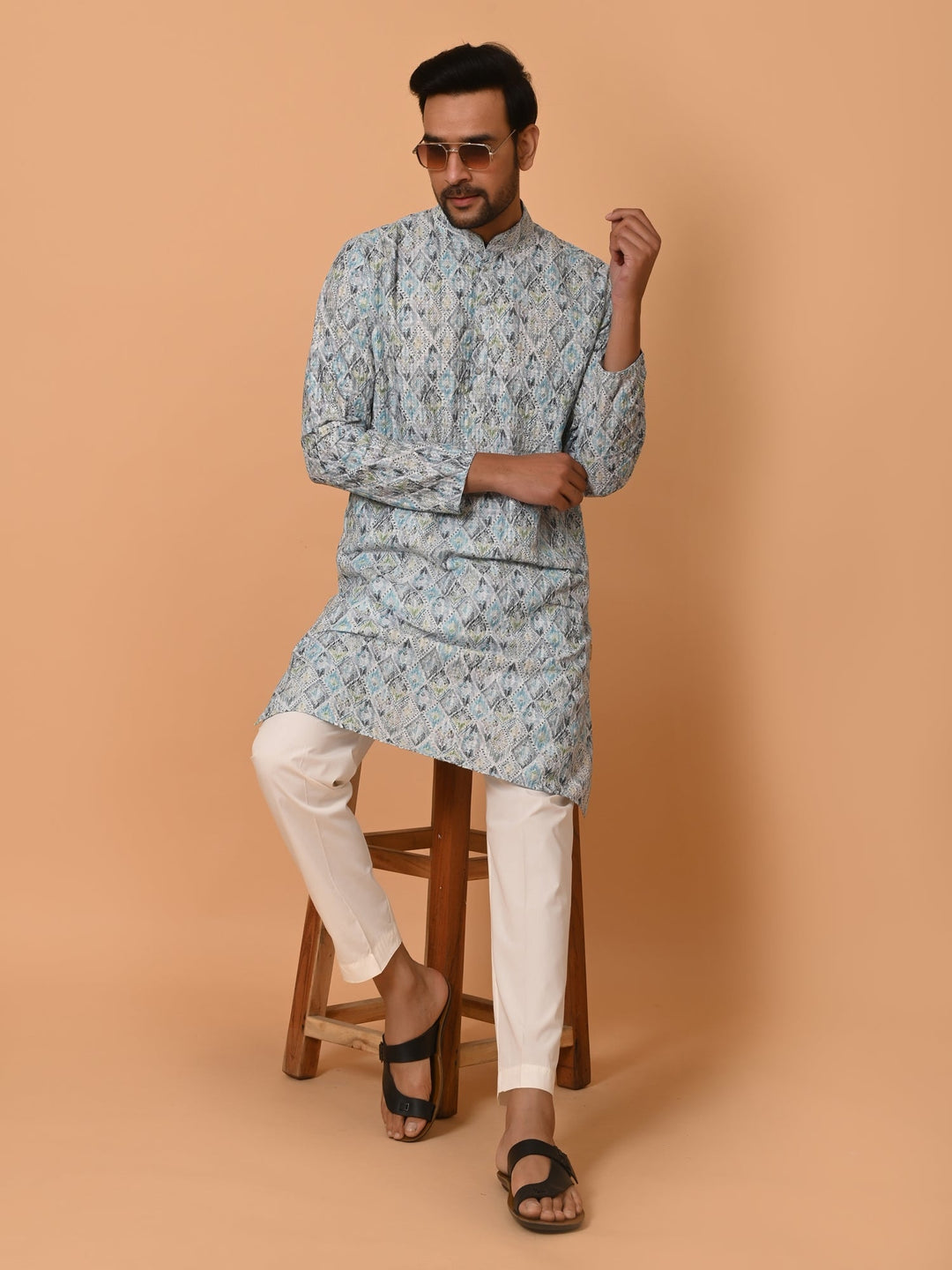 Sequence Printed Cotton Blend Kurta Set | Festive Full Sleeve Design