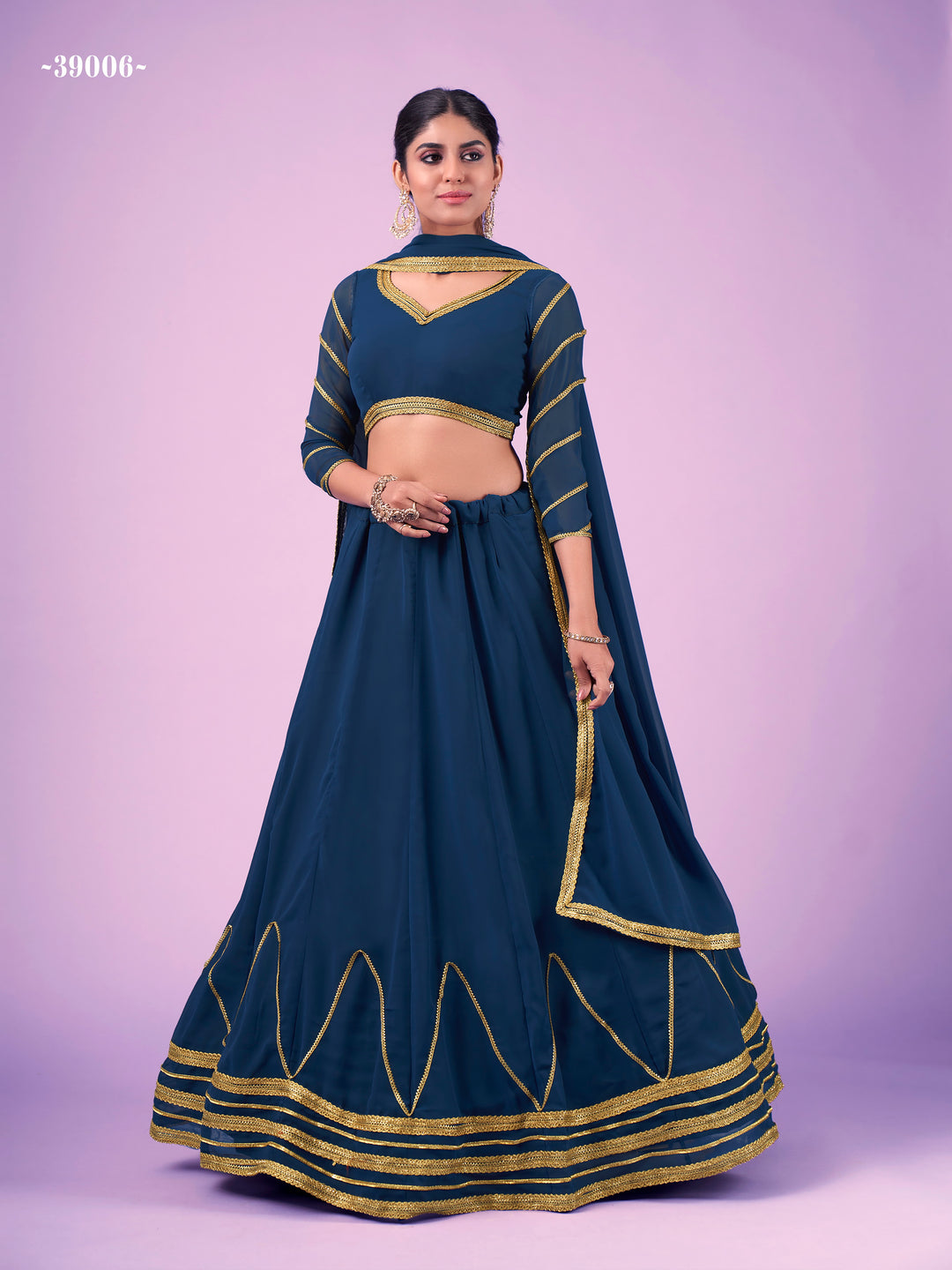 Navy Blue Georgette Lehenga Choli | Sequins & Zari Work for Weddings