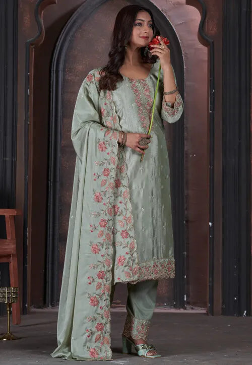 Chinon & Santoon Salwar Suit | Heavy Designer Embroidery Work