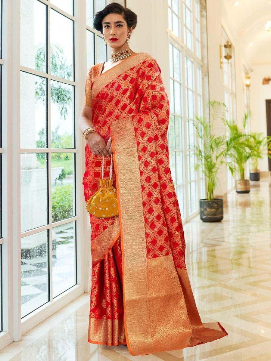 Red silk saree crafted for elegance and style.