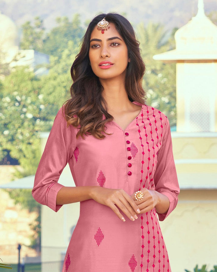 Stylish Pink Silk Outfit | Elegant Hand Embroidery for Festive Occasions