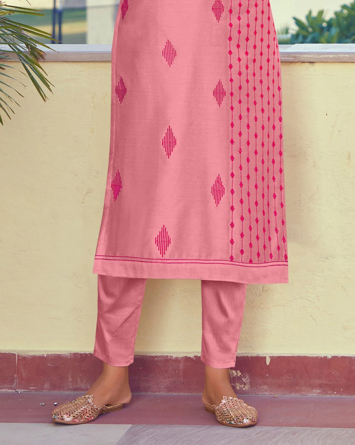 Stylish Pink Silk Outfit | Elegant Hand Embroidery for Festive Occasions