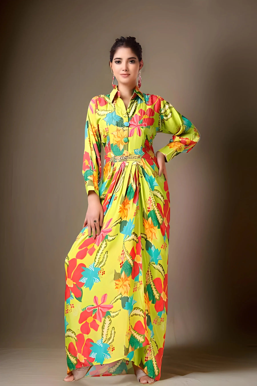 Stunning multi-color gown dress with captivating design, perfect for glamorous events and special occasions.