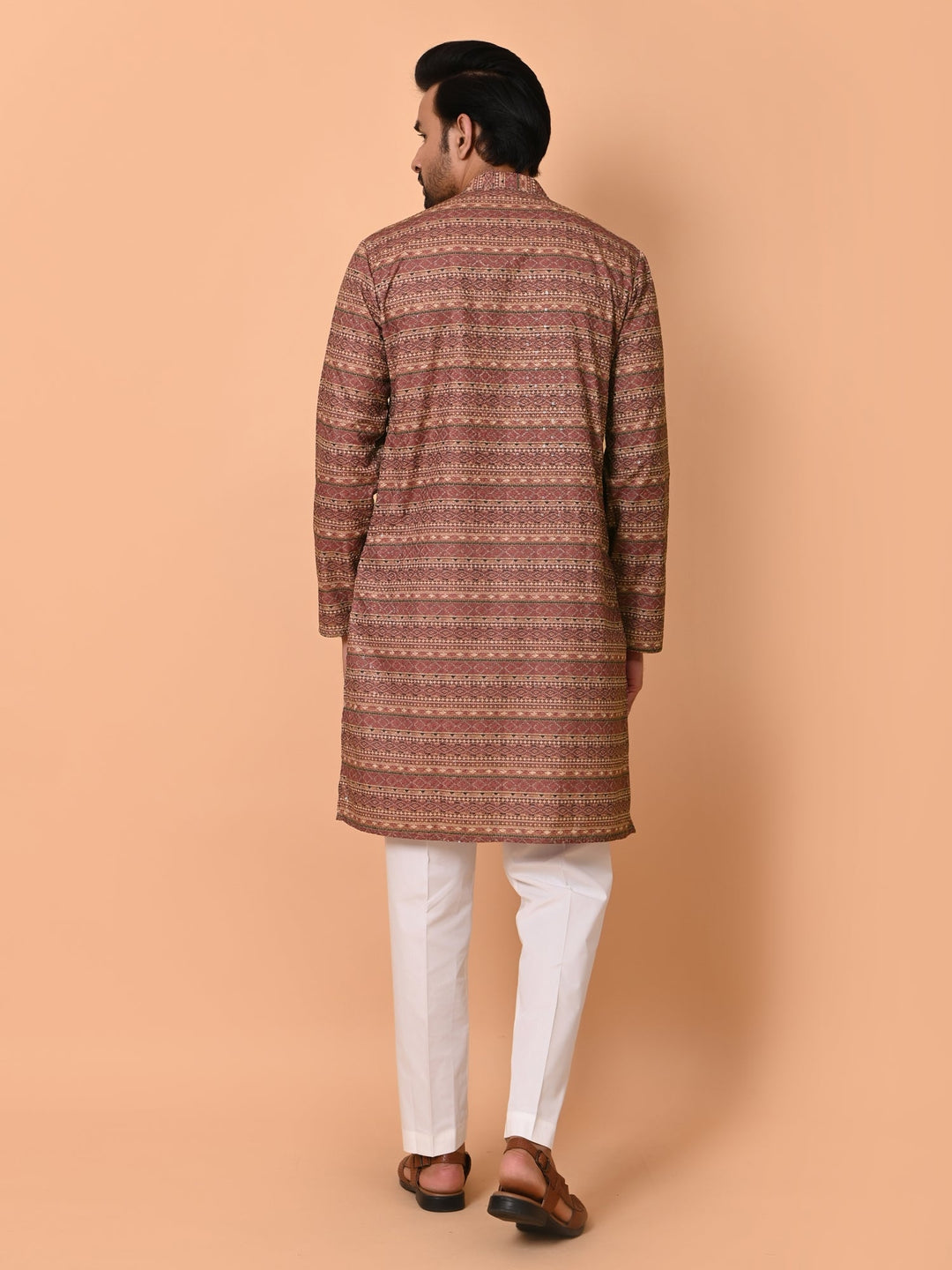 Sequence Wine Kurta Set | Stand Collar Full Sleeves for Festive Occasions