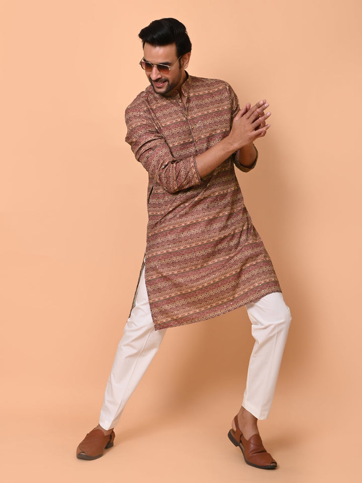 Sequence Wine Kurta Set | Stand Collar Full Sleeves for Festive Occasions