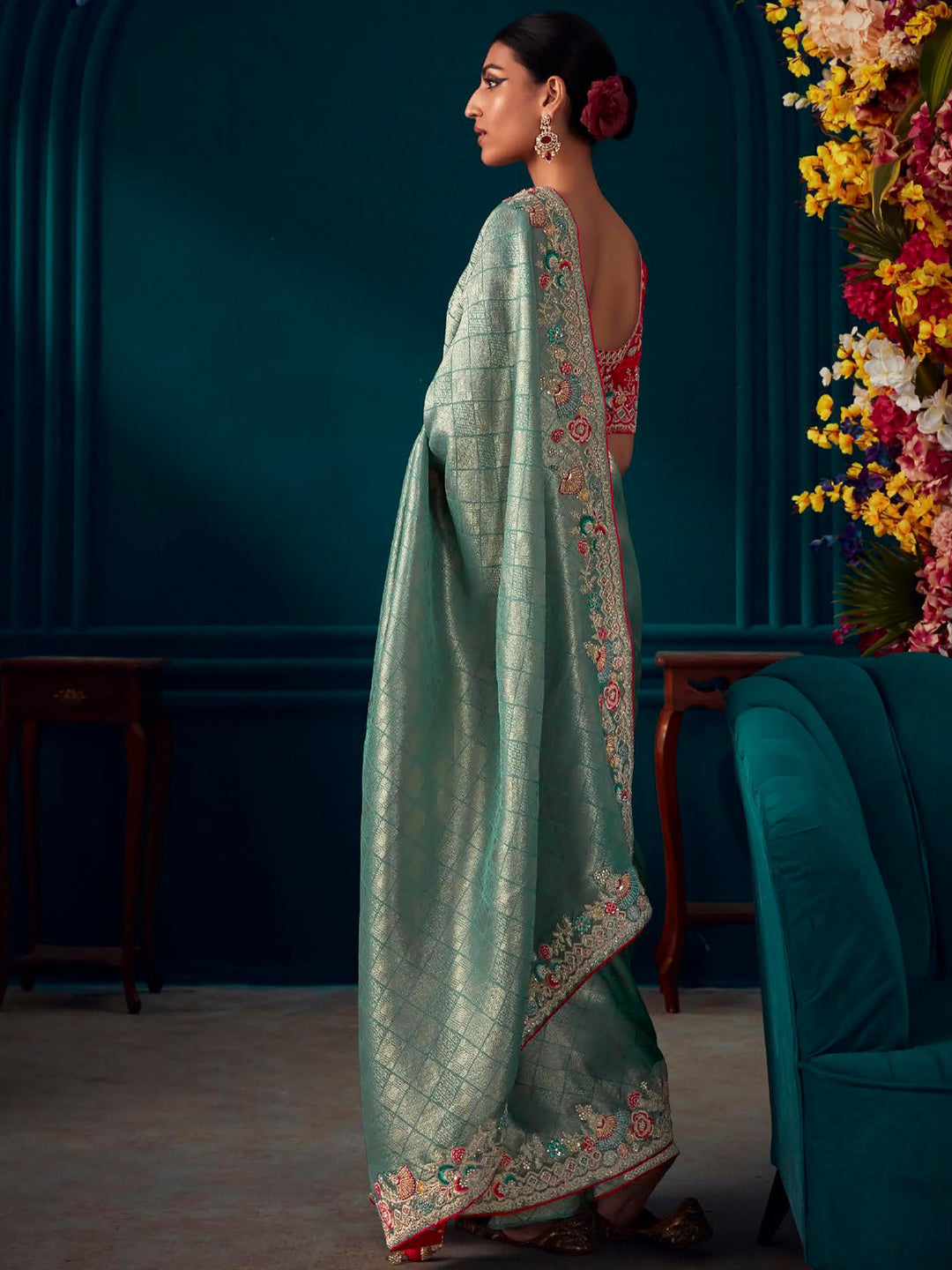 Vibrant color luxurious fabric exclusive attire crafted for elegance and style.