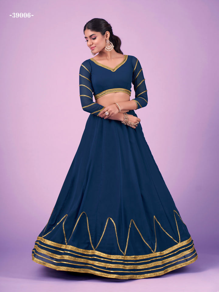 Navy Blue Georgette Lehenga Choli | Sequins & Zari Work for Weddings