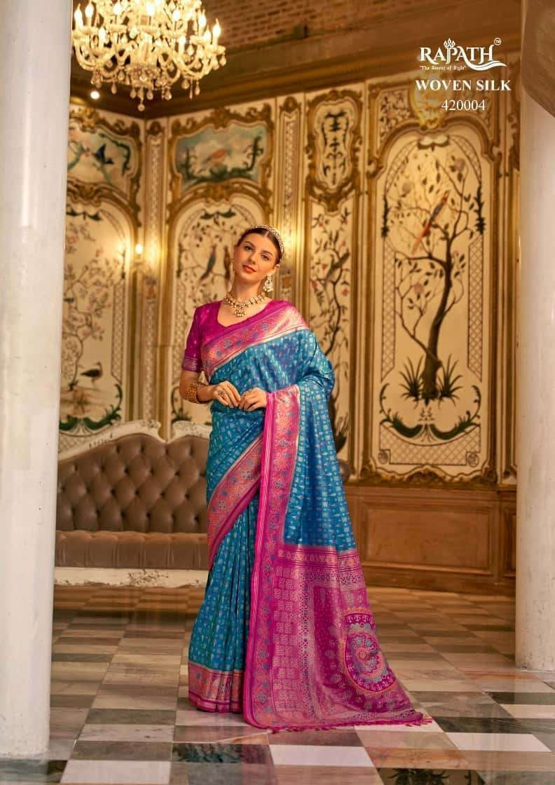 Rajpath Banarasi Silk Saree | Contrast Border Indian Sari for Festivals