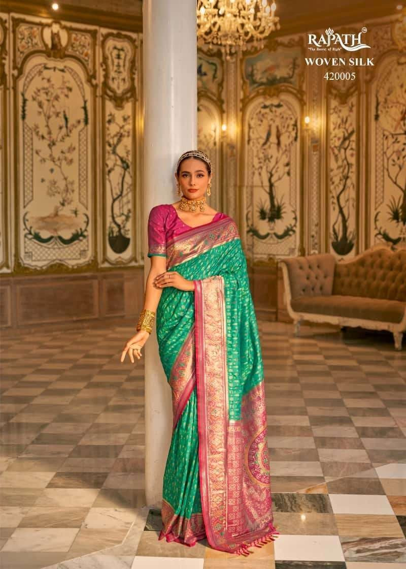 Rajpath Banarasi Silk Saree | Contrast Border Indian Sari for Festivals