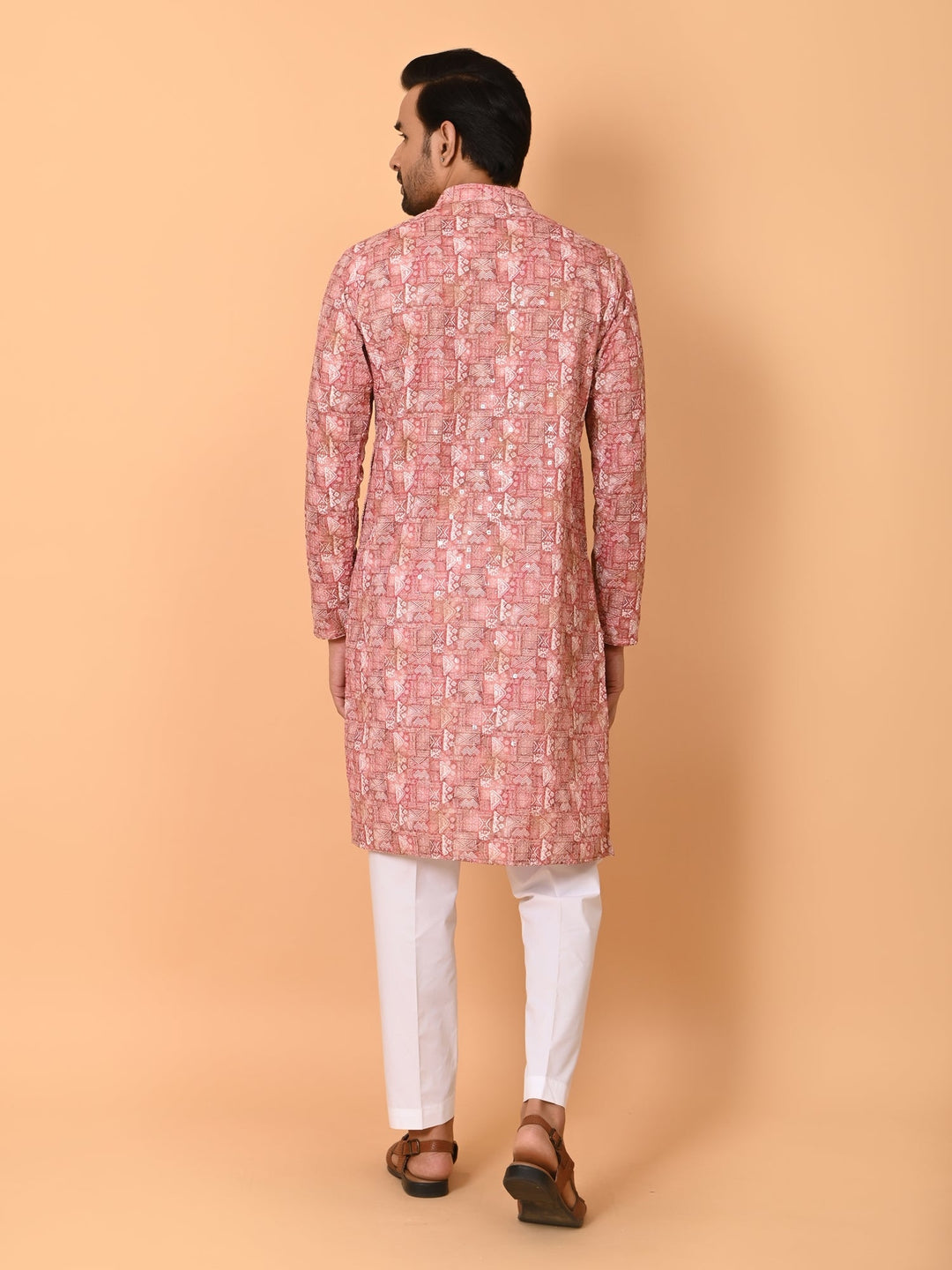 Sequence Printed Chikan Kurta Set | Festive Cotton Blend Full Sleeves