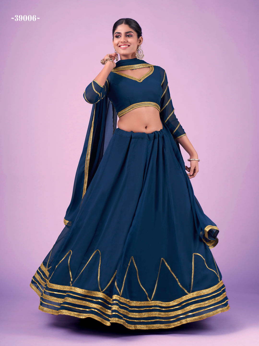 Navy Blue Georgette Lehenga Choli | Sequins & Zari Work for Weddings