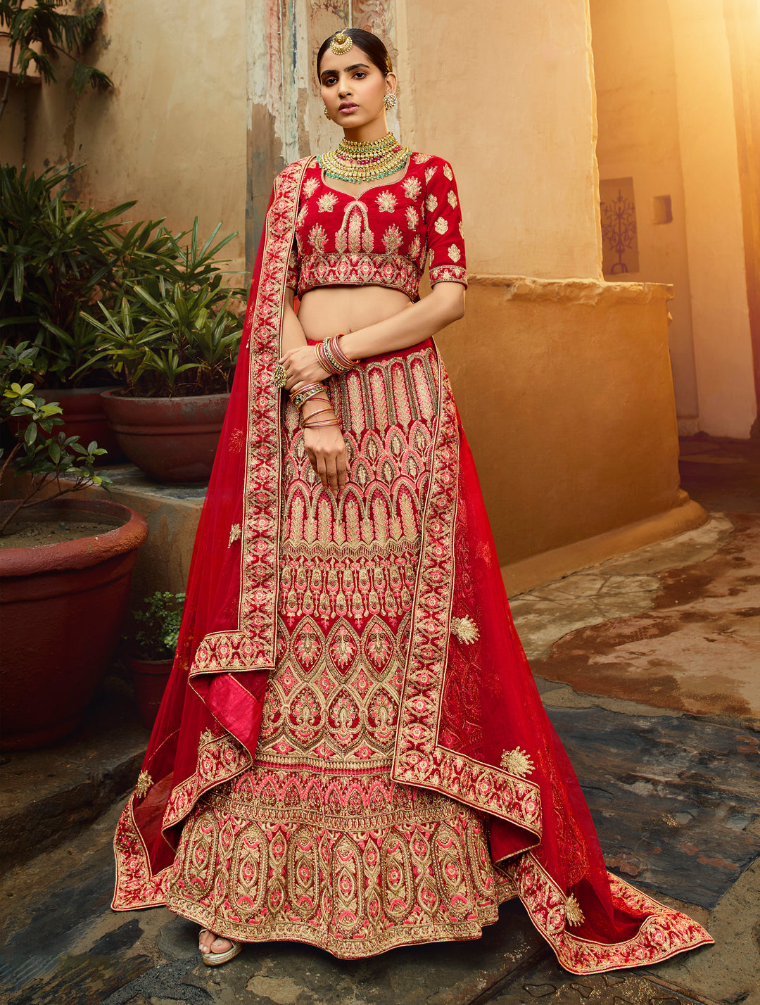 Red Bridal Velvet Lehenga | Perfect for Weddings & Special Occasions