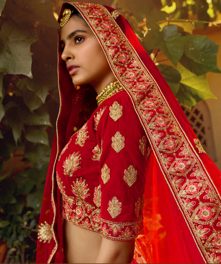 Red Bridal Velvet Lehenga | Perfect for Weddings & Special Occasions