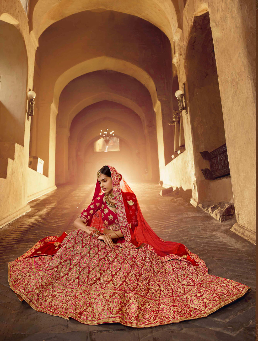 Red Pure Velvet Bridal Lehenga | Traditional Indian Lehenga Choli Set