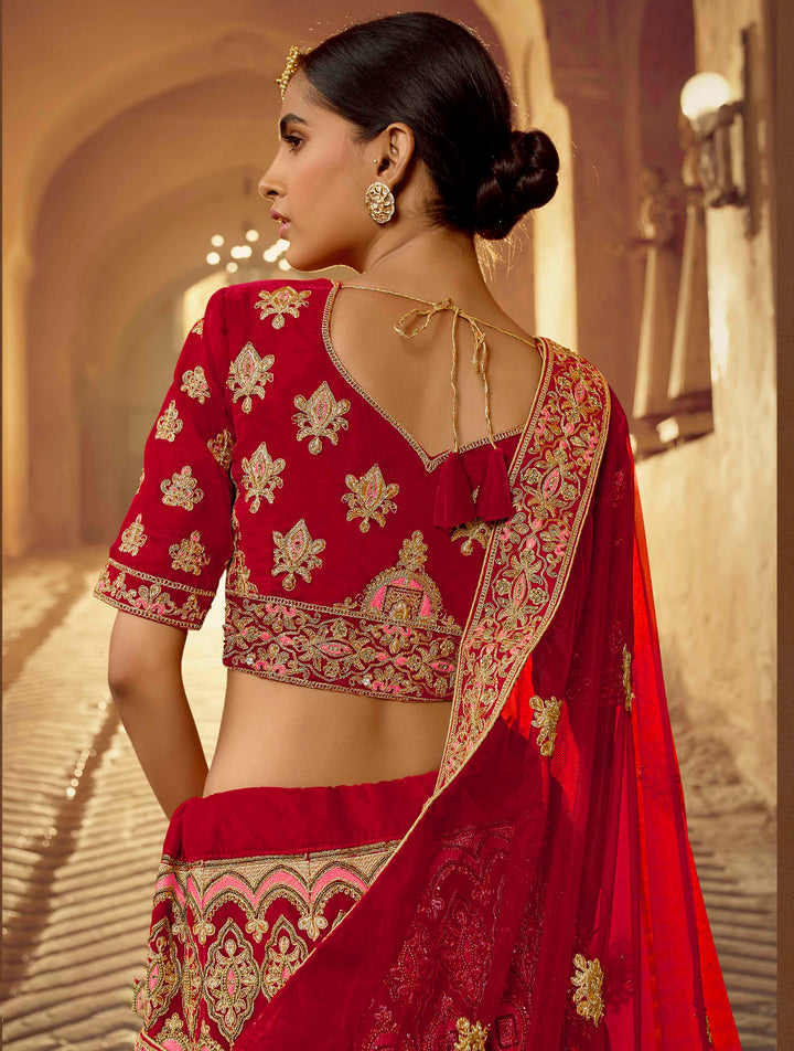 Red Pure Velvet Bridal Lehenga | Traditional Indian Lehenga Choli Set